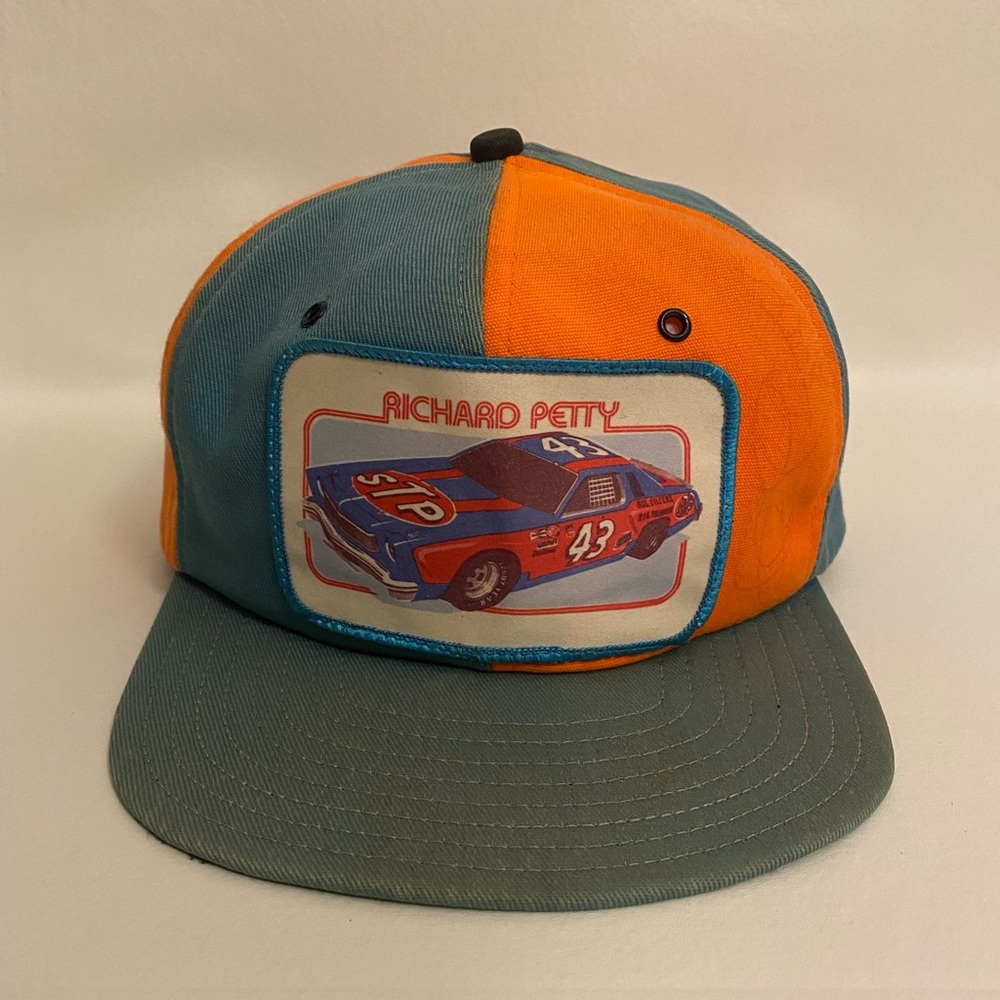 Vintage Richard Petty 43 Nascar Racing Blue Orange Pinwheel Trucker Hat Cap